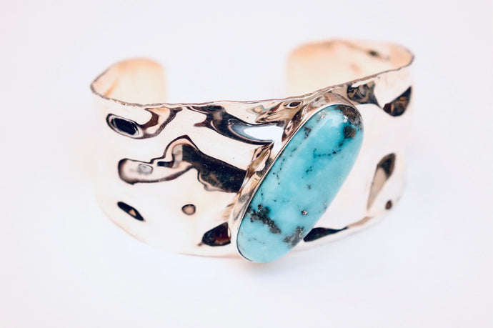 Wide Hammered Cuff With Turquoise Stone