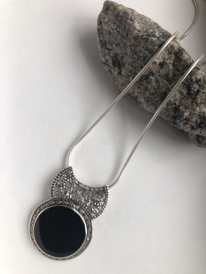 Onyx & Marcasite Necklace